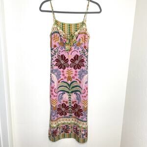 Farm Rio Center Tie Tropical Print Maxi Dress Womens Large Sleeveless